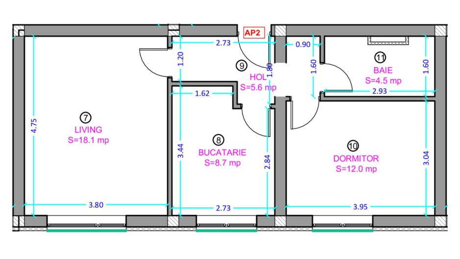 Apartament 2 camere cu bucatarie inchisa si gradina - Selimbar zona Lidl. - Schiță 4