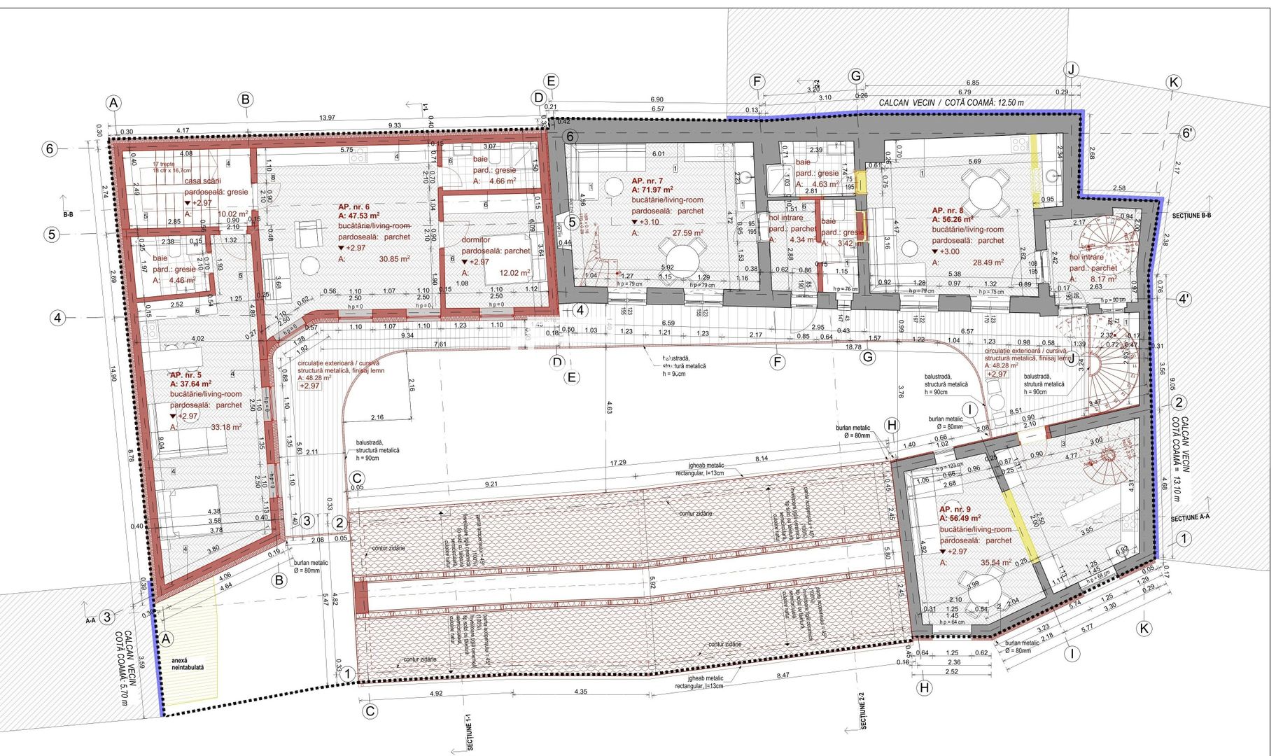 Apartament 2 camere, 56,5 mp, etaj 1, la cheie, Sibiu – zonă centrală - Schiță 5