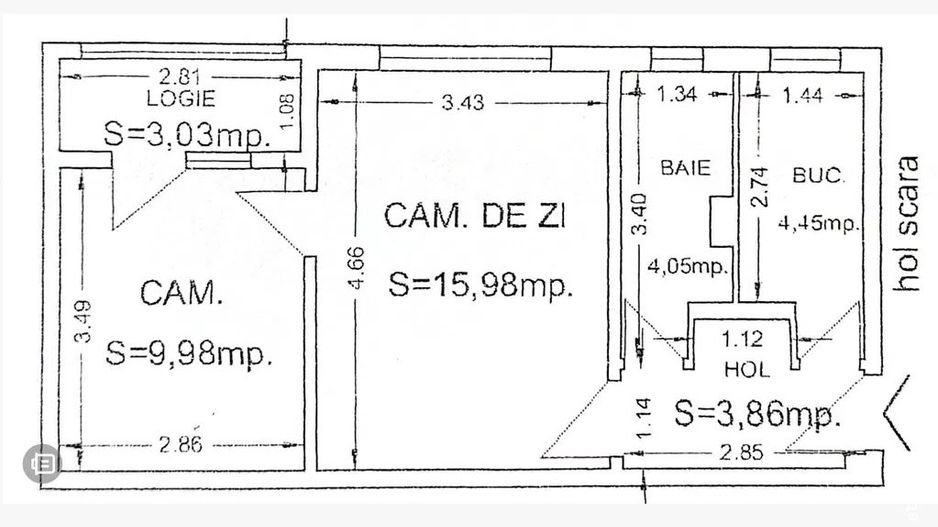 Apartament 2 camere Casa de Cultura - centrala termica | bloc 1978 - Schiță 10