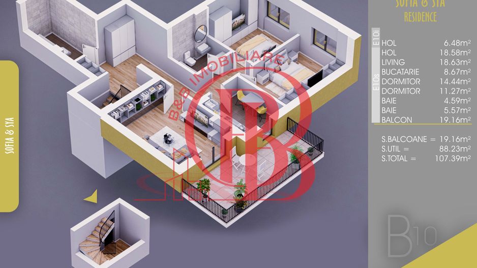 3 camere duplex finalizat Parcare Bonus - Schiță 7