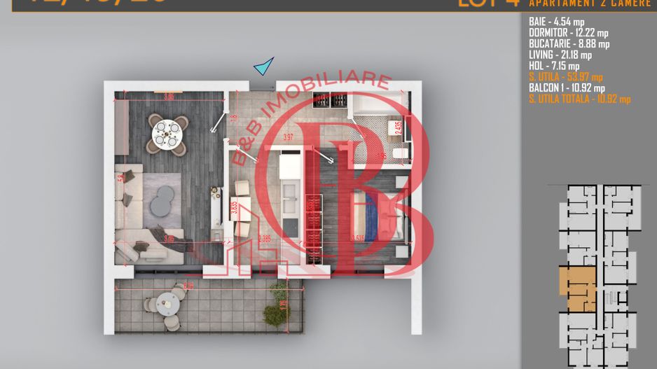 Apartament 2 camere Theodor Pallady-Metrou Nicolae Teclu - Schiță 2