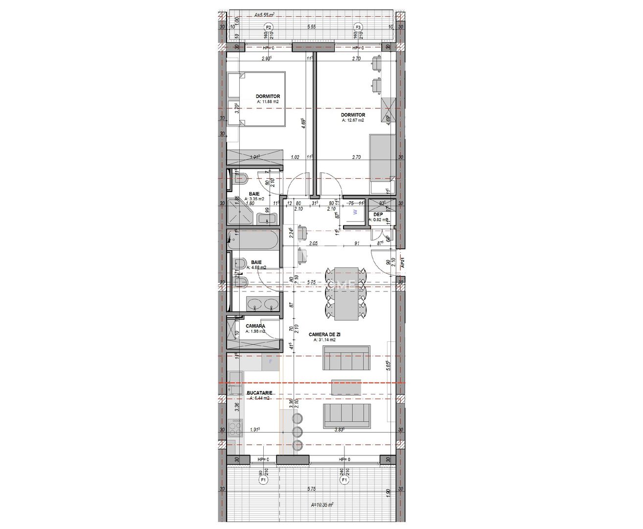 Apartament 3 camere, 2 bai, balcon, aer conditionat - finisat la alb - Poză 8