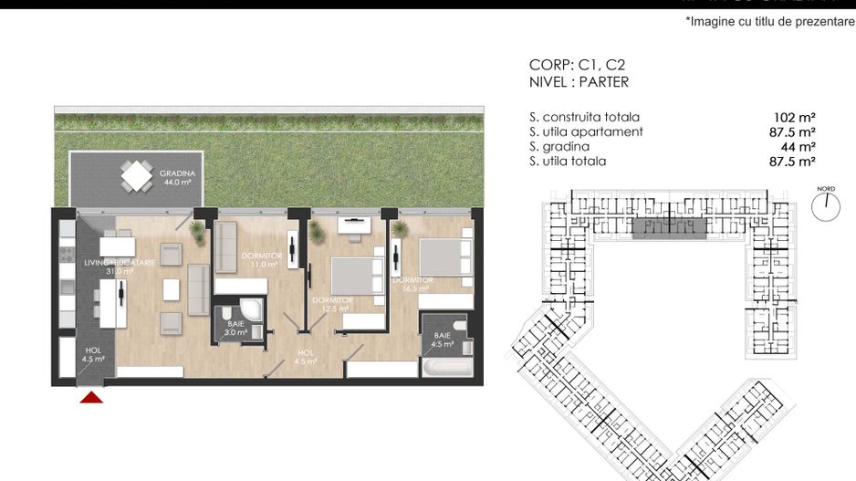 Apartament 4 camere cu Grădină Proprie - Atria Urban Resort - Poză 9