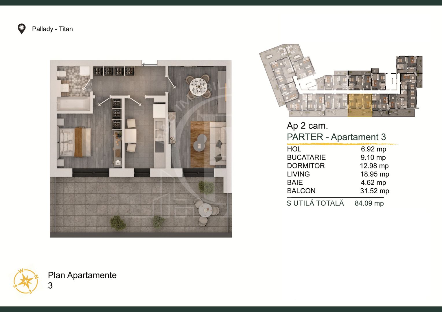 Apartament 2 camere cu Terasa Theodor Pallady - Schiță 2