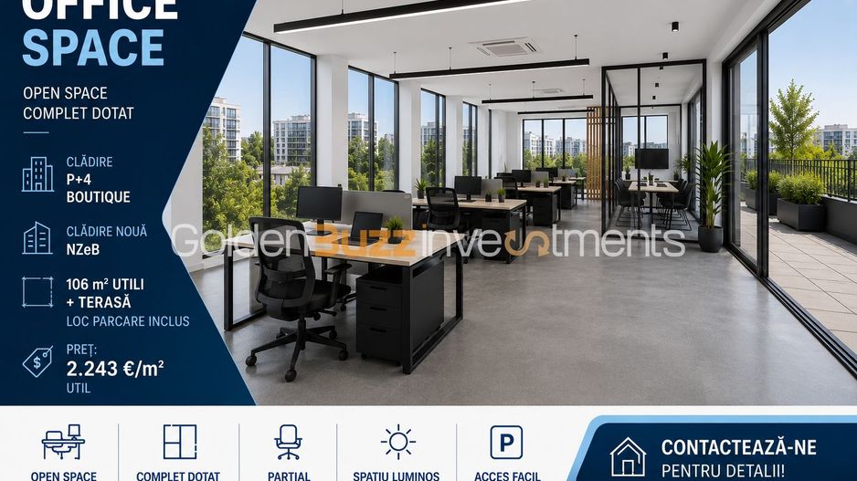 Office space | 100 m² | Clădire  NzeB | Loc Parcare | Terasa amenajata - Poză 1