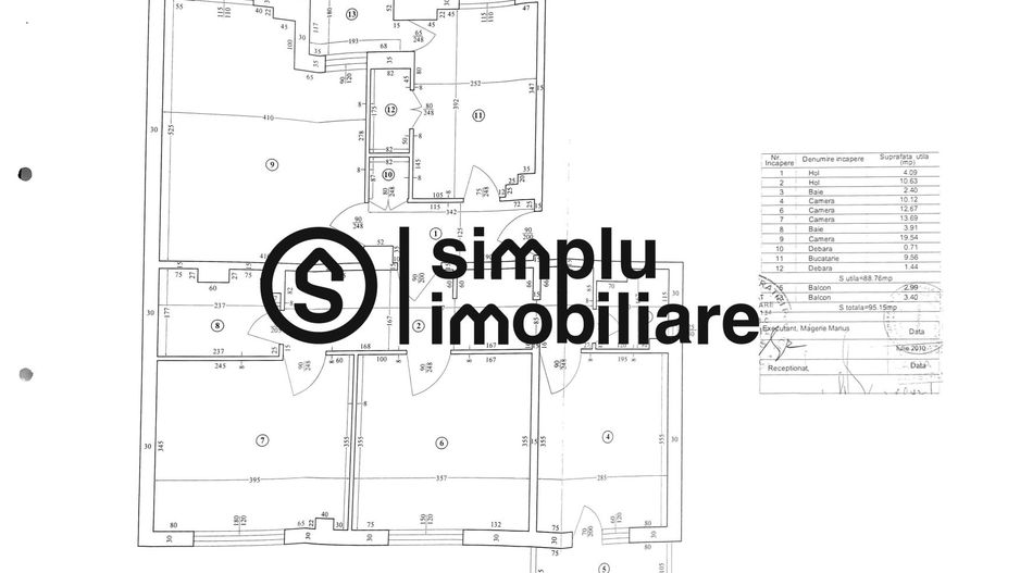 4 camere 95 mp | 1 Mai – etaj 3/4 | 2 bai |  centrala | bloc 1988 - Schiță 9