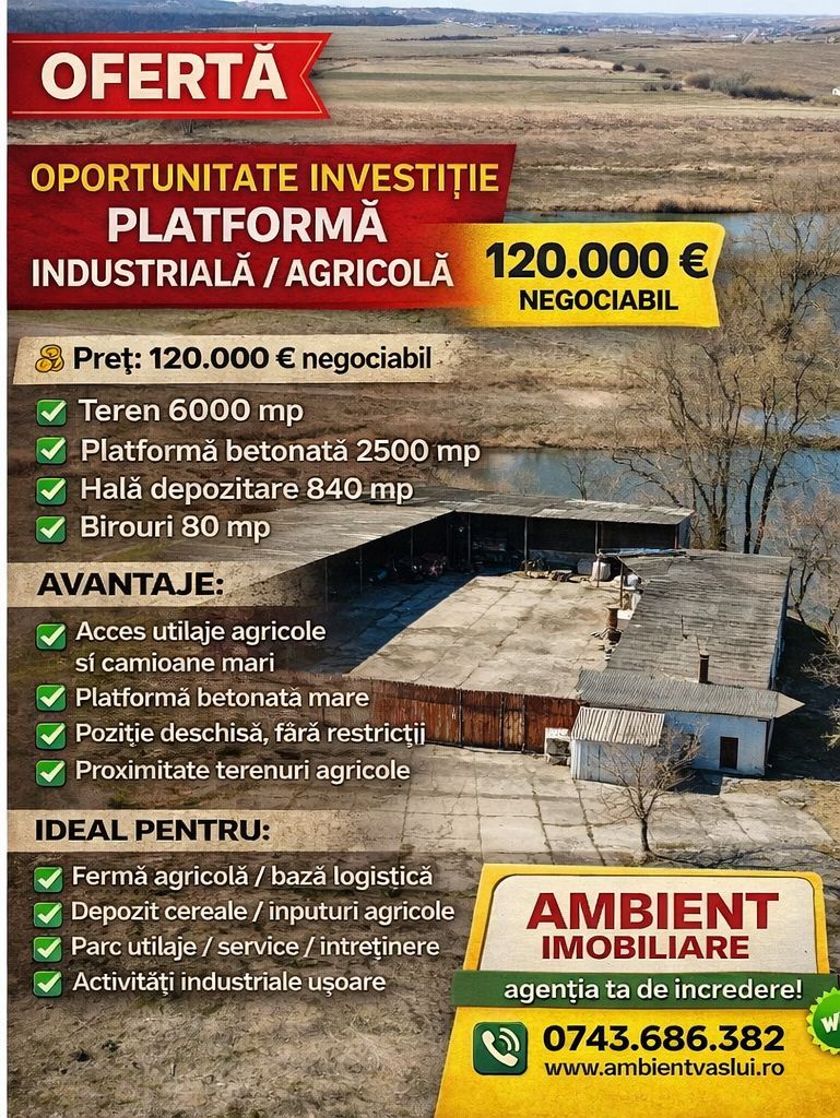 CONSTRUCȚIE EDILITARĂ, teren 6.000 mp, cu platforma betonată 2.500 mp, VASLUI; - Poză 3