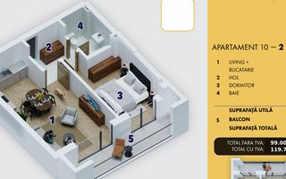 Apartament 2 camere de vanzare | Ansamblu nou | Comision 0% - Poză 2