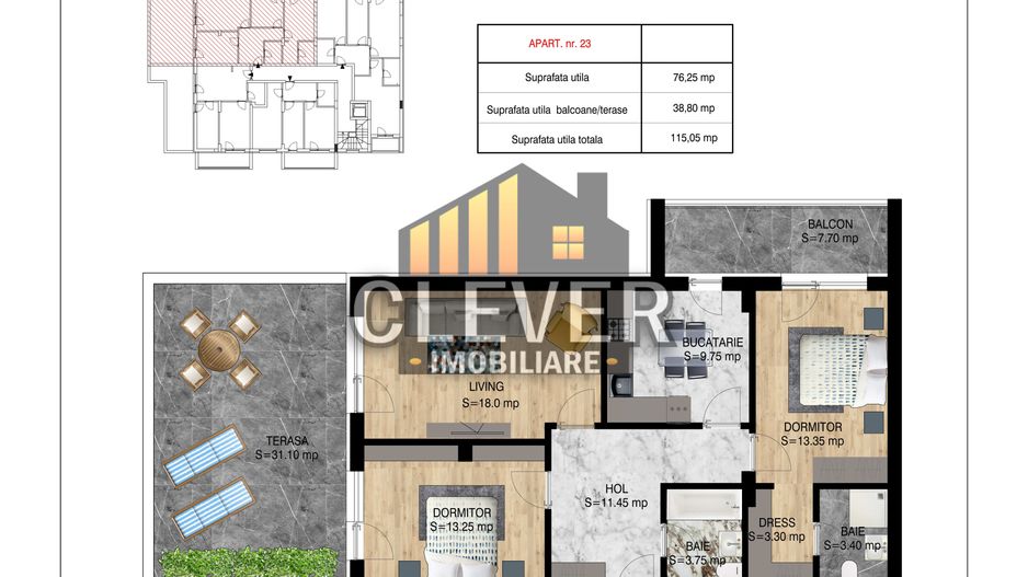 Apartament 3 camere cu Terasa Theodor Pallady Sector 3 - Schiță 6