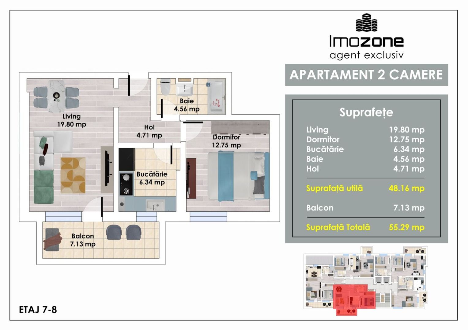 Garsoniera | 47 mp | Decomandata | Bucatarie Spatioasa | Bloc Nou | Comision 0% - Poză 16