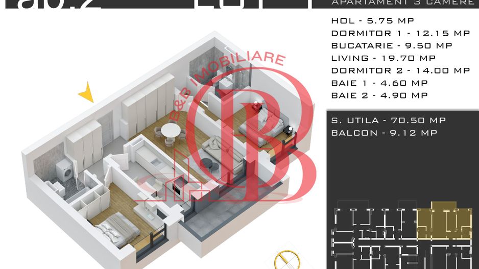 3 camere -parcare inclusa - proiect nou -Pallady - Schiță 11