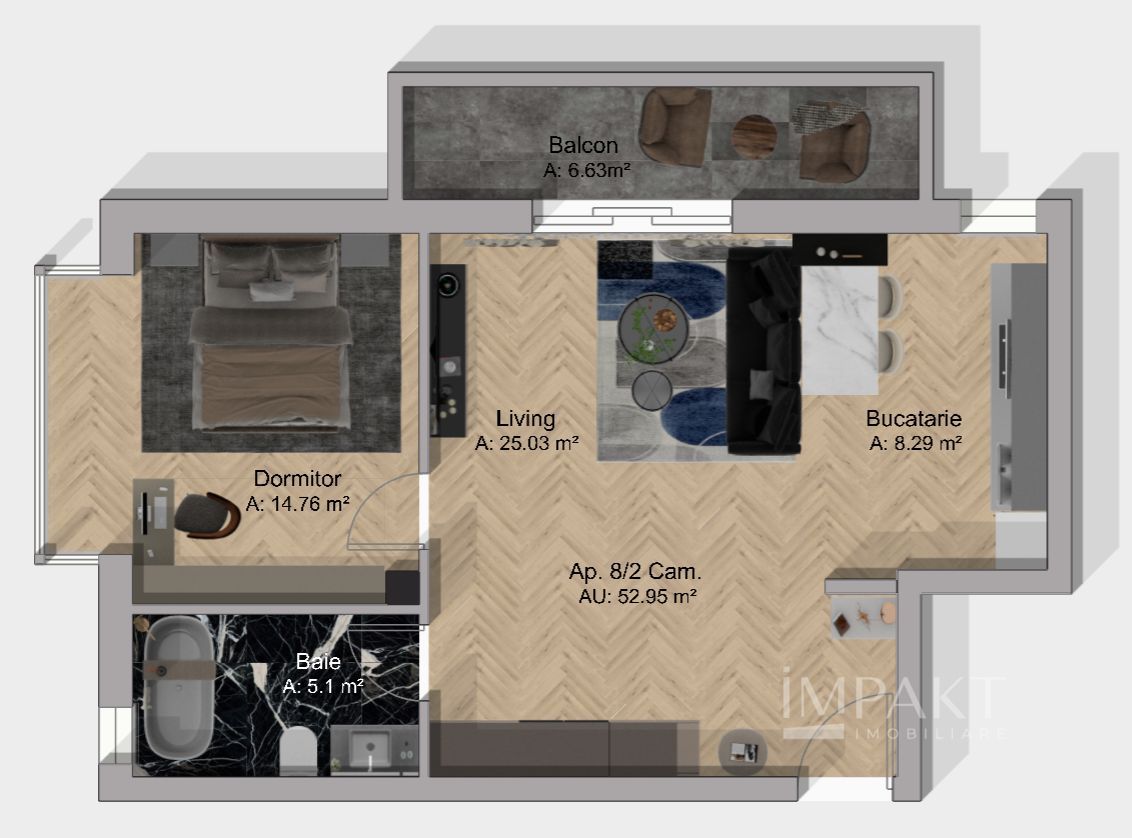 Apartament 2 Camere 53 mp | Bloc Nou 2023 | Lift | Terra, Floresti - Schiță 3