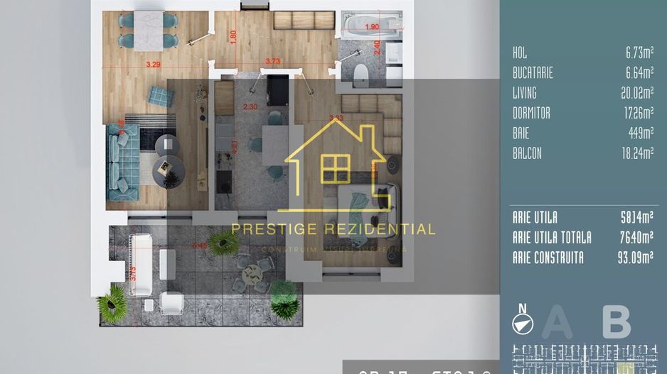 Apartament 2 Camere ,Incalzire in Pardoseala,Titan-Auchan - Schiță 8