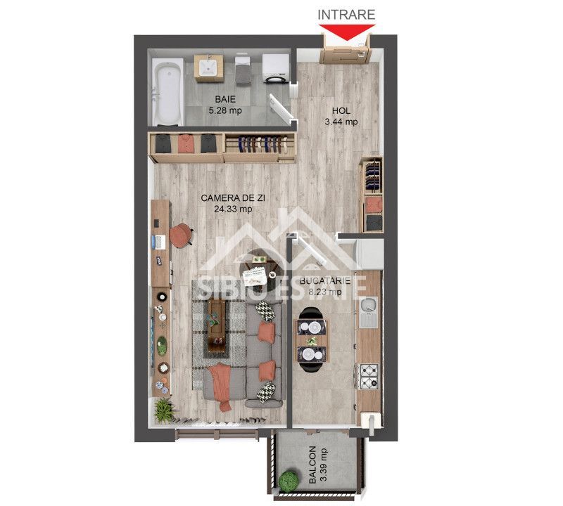 Studio 41 mp, balcon bucatarie separata , intabulata zona Brana - Poză 5