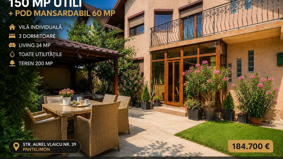 VILĂ INDIVIDUALĂ P+M | 150 MP | POD MANSARDABIL- TOATE UTILITATILE - Poză 1
