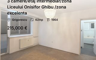 3 camere/etaj intermediar/zona Liceului Onisifor Ghibu /zona excelenta - Poză 1
