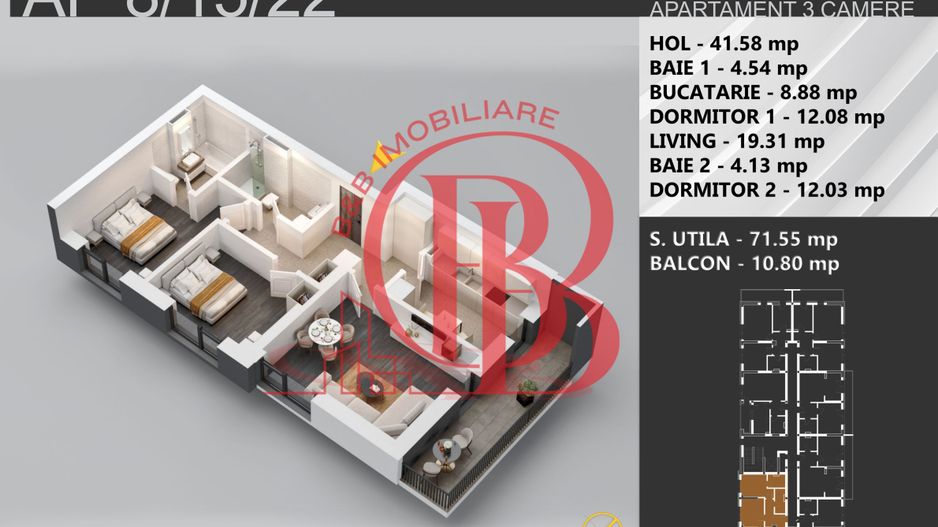 3 camere decomandat bloc boutique 7min STB Bratarii - Schiță 10