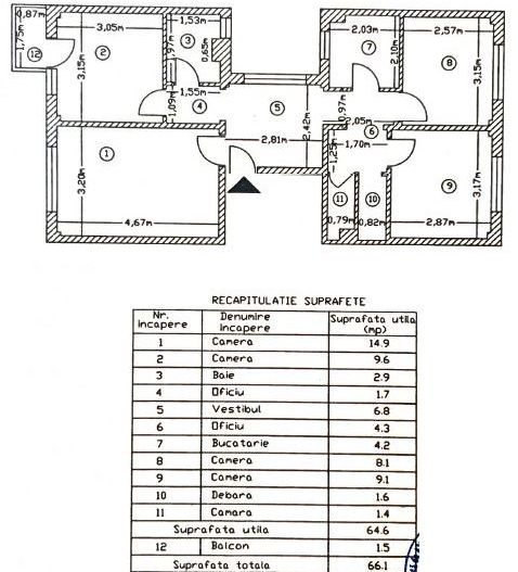 Apartament cu 4 camere de vanzare , 1974, fara risc, Pantelimon - Schiță 2