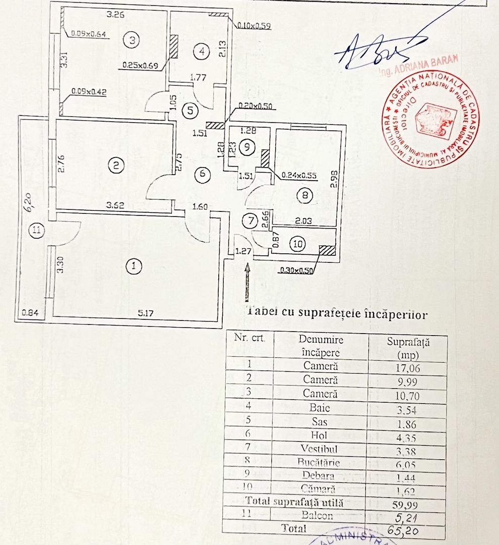 3 camere decomandate | 65 mp | Huedin – Brâncoveanu | Etaj 5 | 1977 - Schiță 11