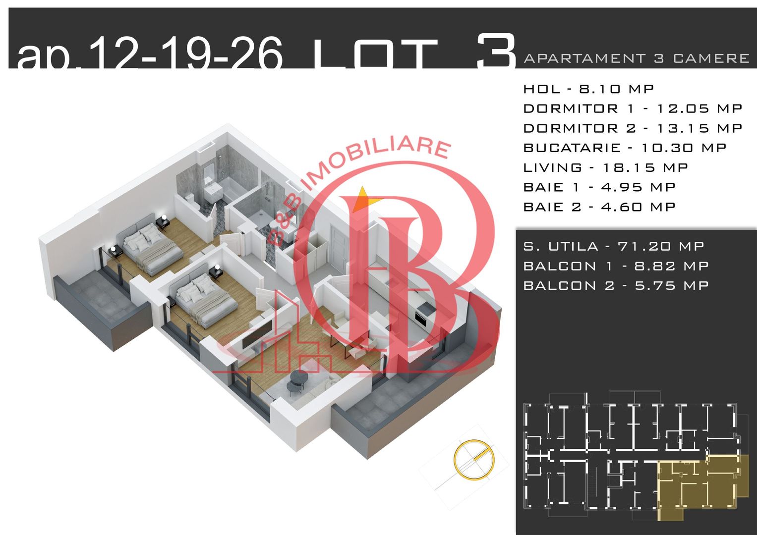 Apartament 3 camere-Parcare BONUS-Proiect nou-Th. Pallady - Schiță 2