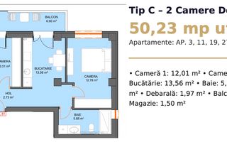 Apartament 50.23 mp utili etaj 1 balcon 8.4mp si parcare pe Dna Stanca - Poză 9