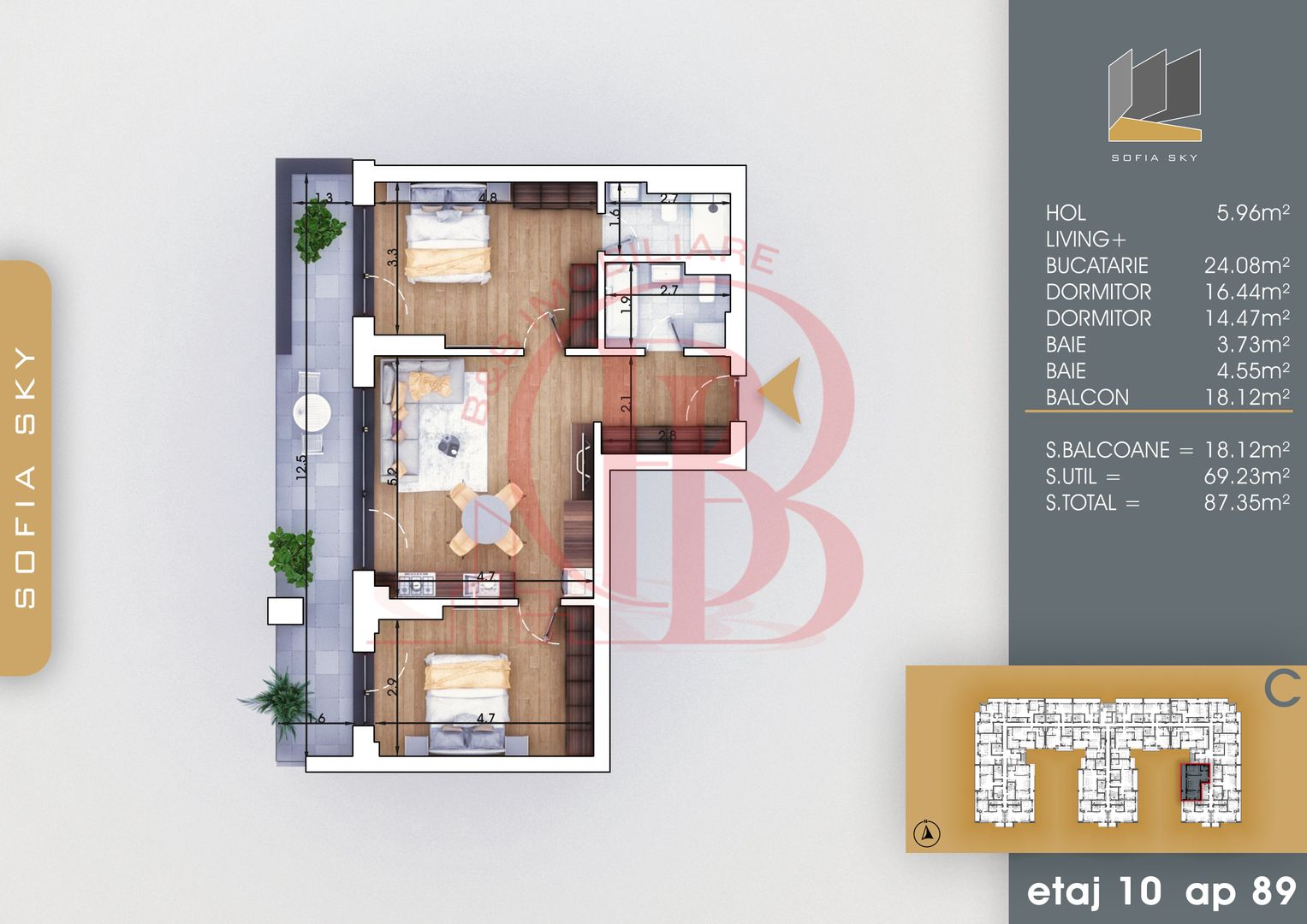 Apartament 3 camere cu 2 bai Finalizat 7 min Metrou Teclu - Schiță 4