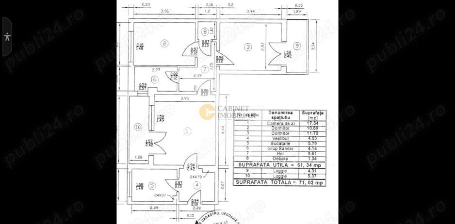 3 Camere-71MP | Creditabil | 3/9 | Reabilitat | 2 Balcoane | M Gorj - Schiță 16