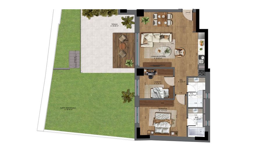 Apartament 3 camere nou, cu terasa Pta-Unirii AP05B - Schiță 20