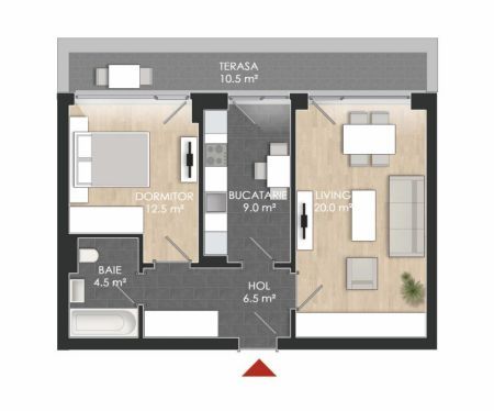 Apartament 2 camere Terasa | Etaj 4 |  Faza 3 - Poză 1
