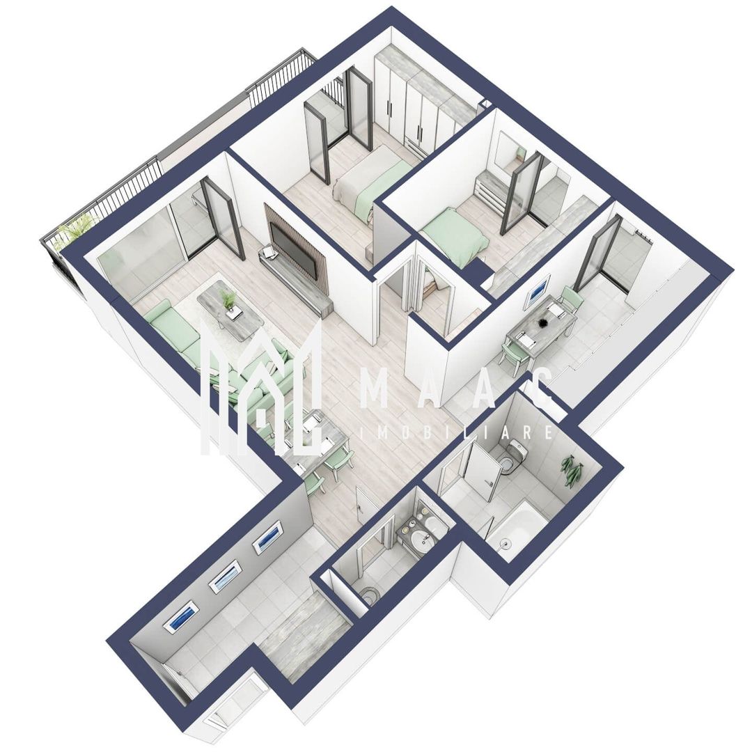 Apartament 3 camere | Balcoane 15.1 mp | Etaj 1 | Turnisor - Poză 4