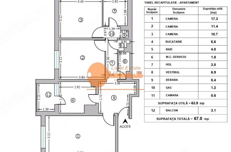 Apartament 3 camere Rahova - Schiță 1