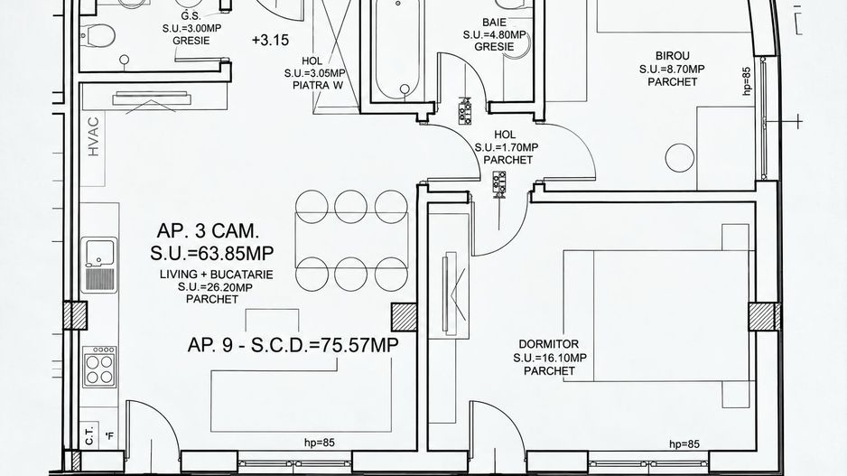 Brâncoveanu | 3 camere | 2 băi | Centrală proprie | Parcare privată | Bloc nou - Poză 10