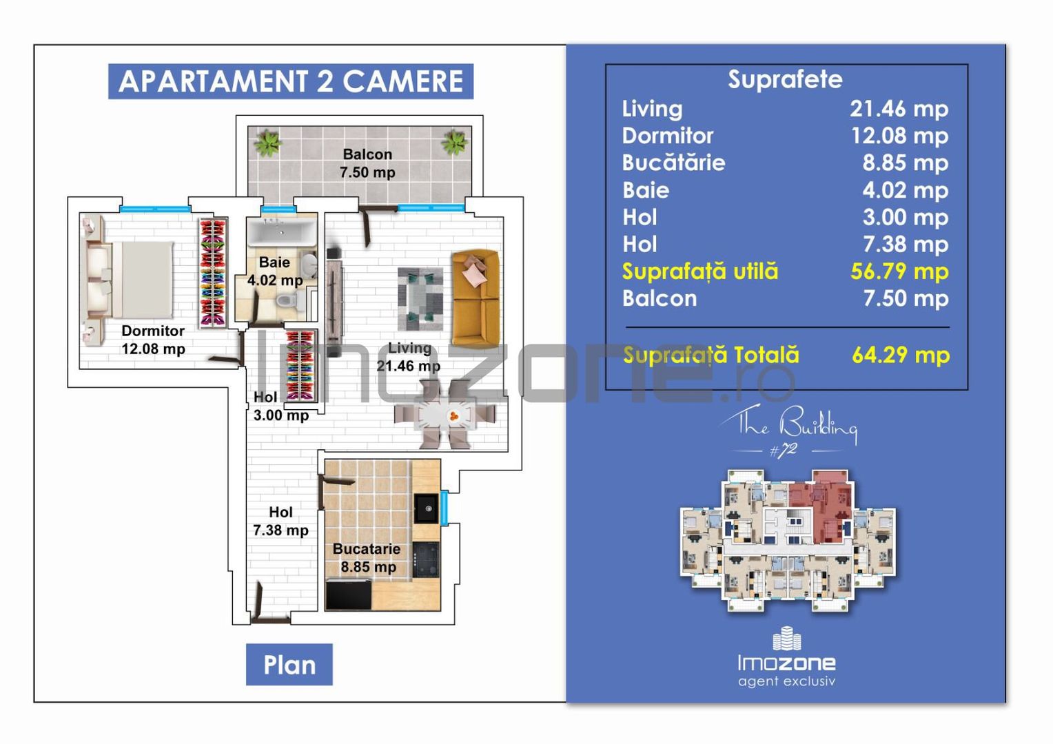 Reducere 6000 € | 2 Camere | 64 mp | Bloc Finalizat in 2022 | Militari - Poză 1