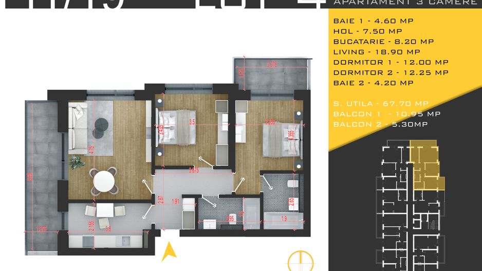 3 camere decomandat Titan Pallady  Metrou Nicolae Teclu - Schiță 2