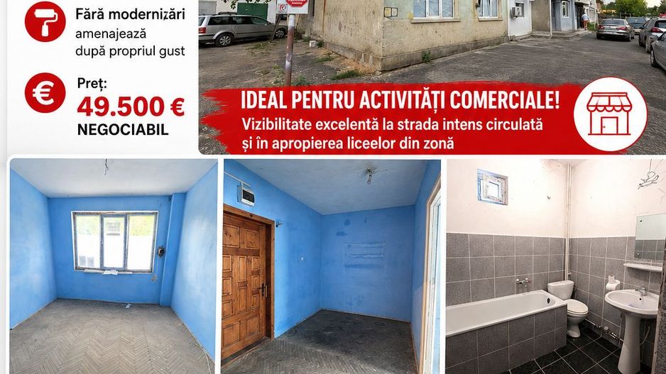 Apartament cu 2 camere, parter, ideal spatiu comercial, VASLUI - zona PROCOPIU; - Poză 1