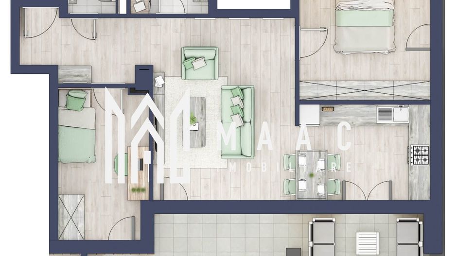 Apartament 3 camere | Balcon 22.2 mp | Etaj 3 | Turnisor - Poză 1