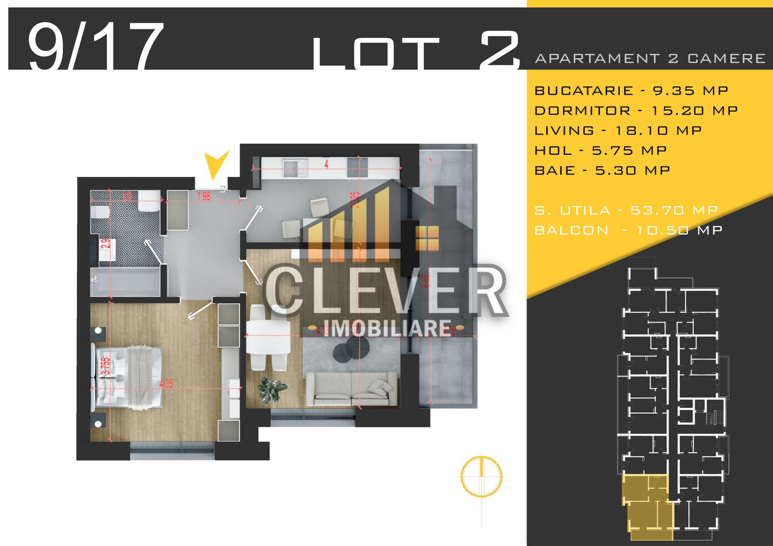 Apartament 2 Camere | 58 mp | Theodor Pallady - Schiță 11
