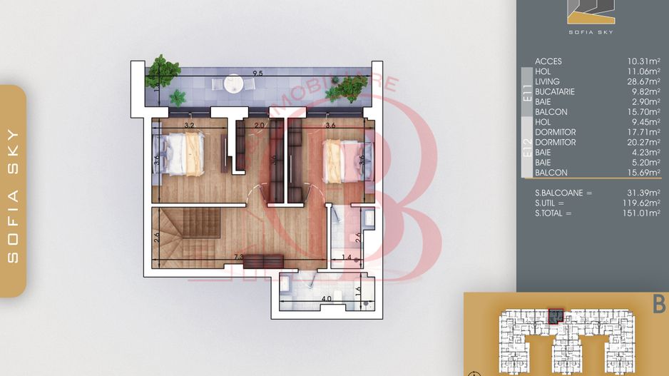 3 camere tip Duplex Living Generos Parcare Bonus 7min metrou - Schiță 3