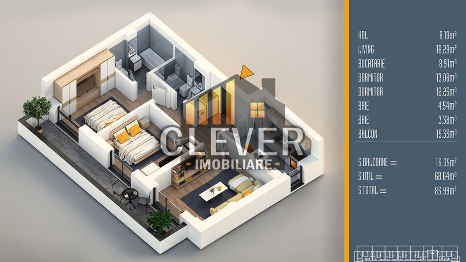 Apartament 3 camere decomandat | Balcon 15 mp - Pallady - Schiță 11
