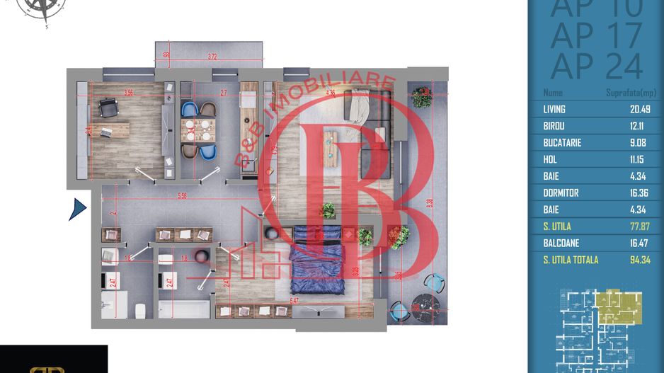 3 camere incalzire prin pardoseala Titan Pallady 5 min statia STB - Schiță 13