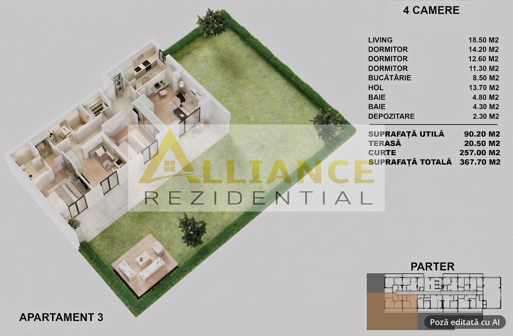 {CURTE 257 MP} Apartament 4 camere - 2 bai | DECOMANDAT - Schiță 1