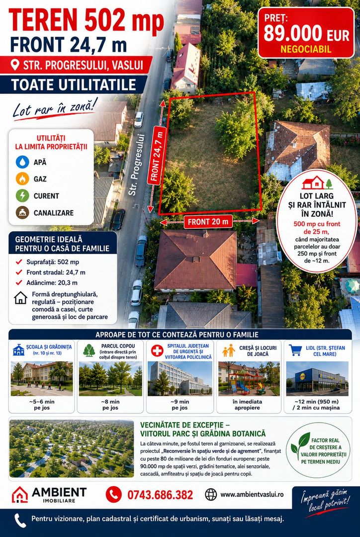 TEREN in ORAS — zona COPOU, str. Progresului - 502 mp, deschidere 25 m, VASLUI - Poză 1