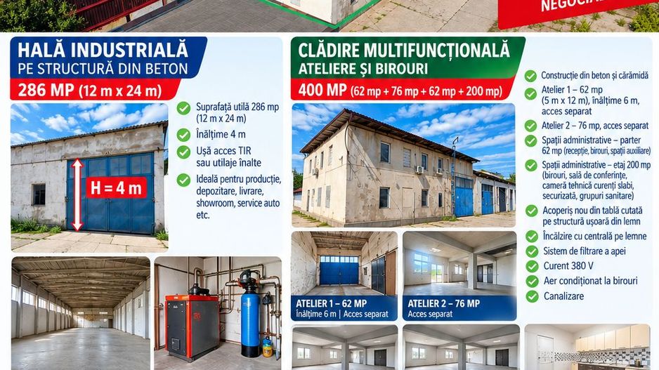 ANSAMBLU INDUSTRIAL HALĂ + CLADIRE BIROURI, 686 mp, VASLUI - ZONA INDUSTRIALĂ - Poză 1