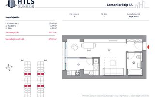 Vânzare, garsonieră, 1 cameră tip 1A, HILS Sunrise, București - Poză 2