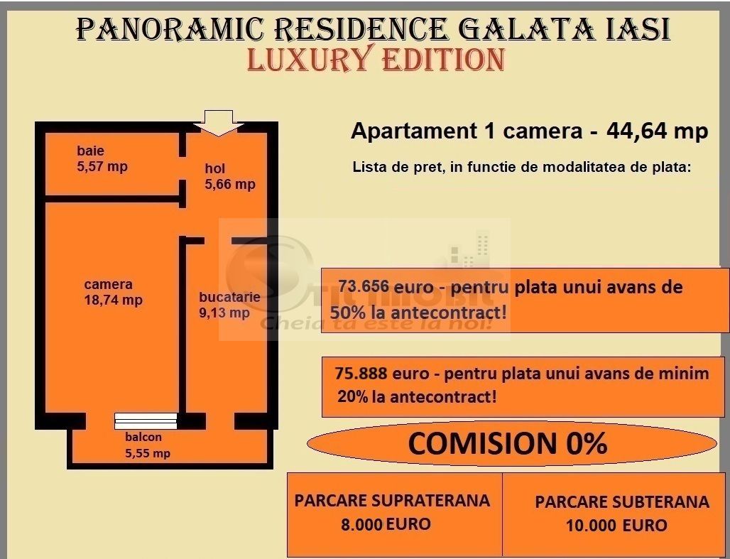Apartament 1 camera de vanzare in Iasi, Galata, 44,64 mp, bloc nou - Poză 2