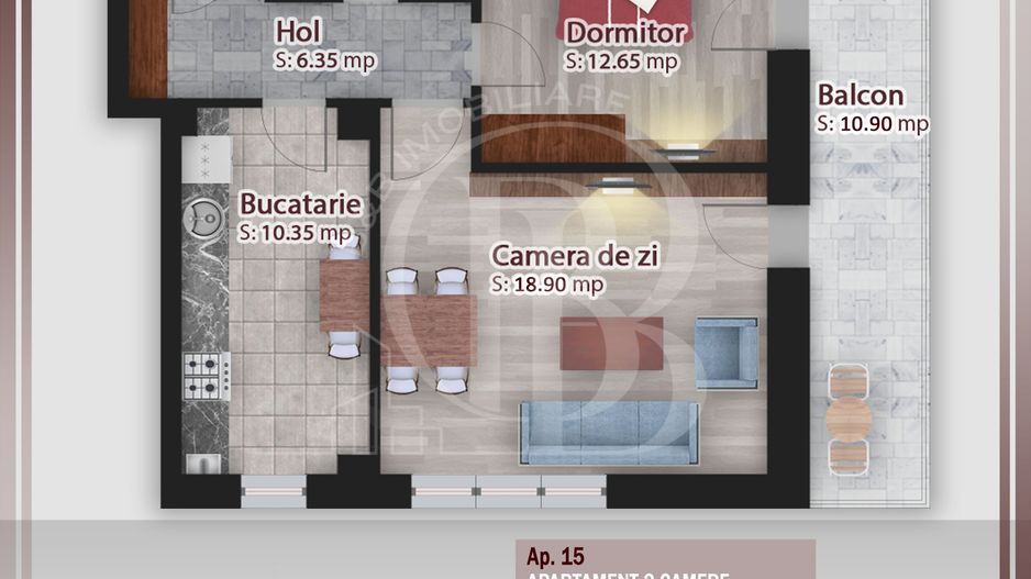 Apartament 2 camere-Decomandat-Terasa Generoasa Pallady - Schiță 1