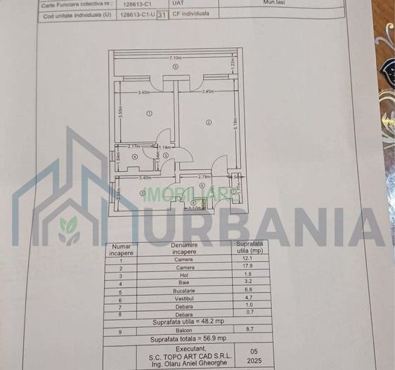 Apartament 2 camere de vânzare, Iași, zona Alexandru cel Bun, 57 mp, etaj 4/10, 87.500 EUR - Poză 1