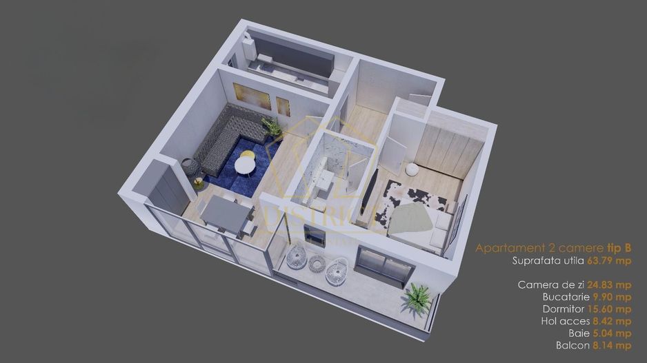 Apartament cu 2 camere decomandat 64 mp utili, lift in Giroc zona Planetelor. - Schiță 15