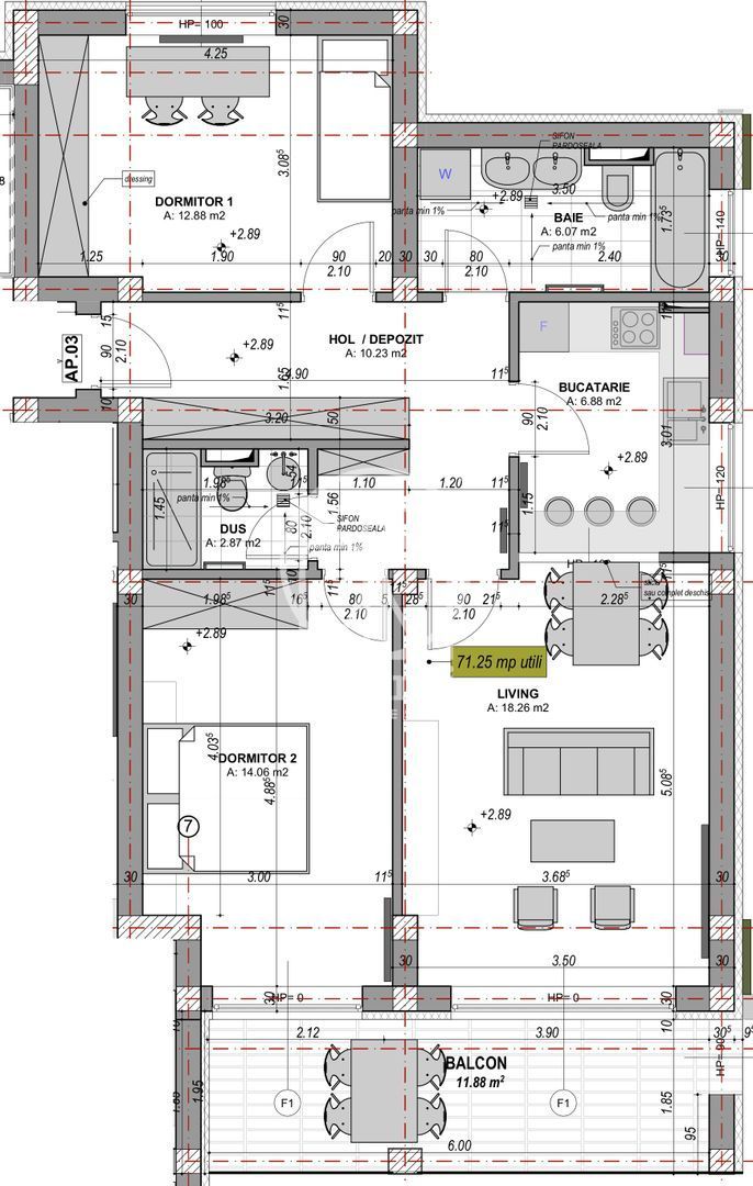 Apartament 3 camere - 71.25 mp, aer conditionat(ALP-C4-L-ap.3) - Poză 2