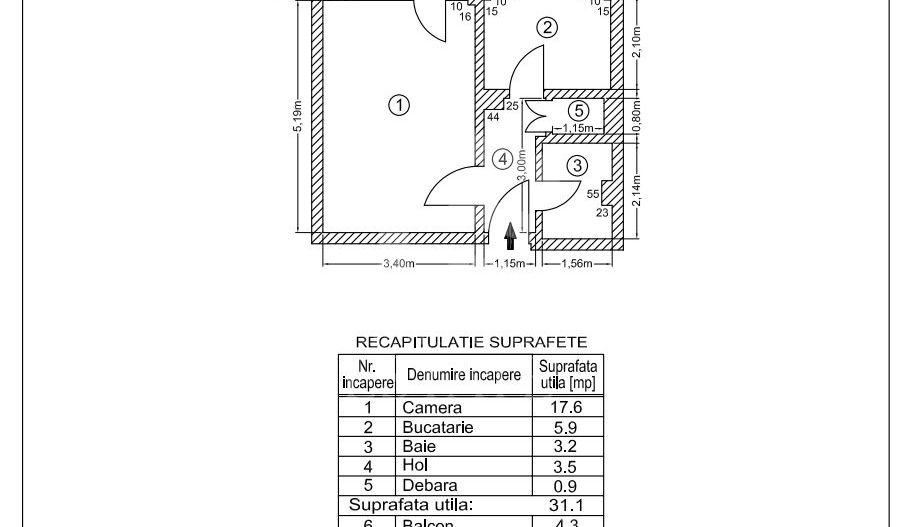 Garsonieră 31 mp + balcon | Etaj 3/10 | Ideal investiție / renovare - Schiță 14